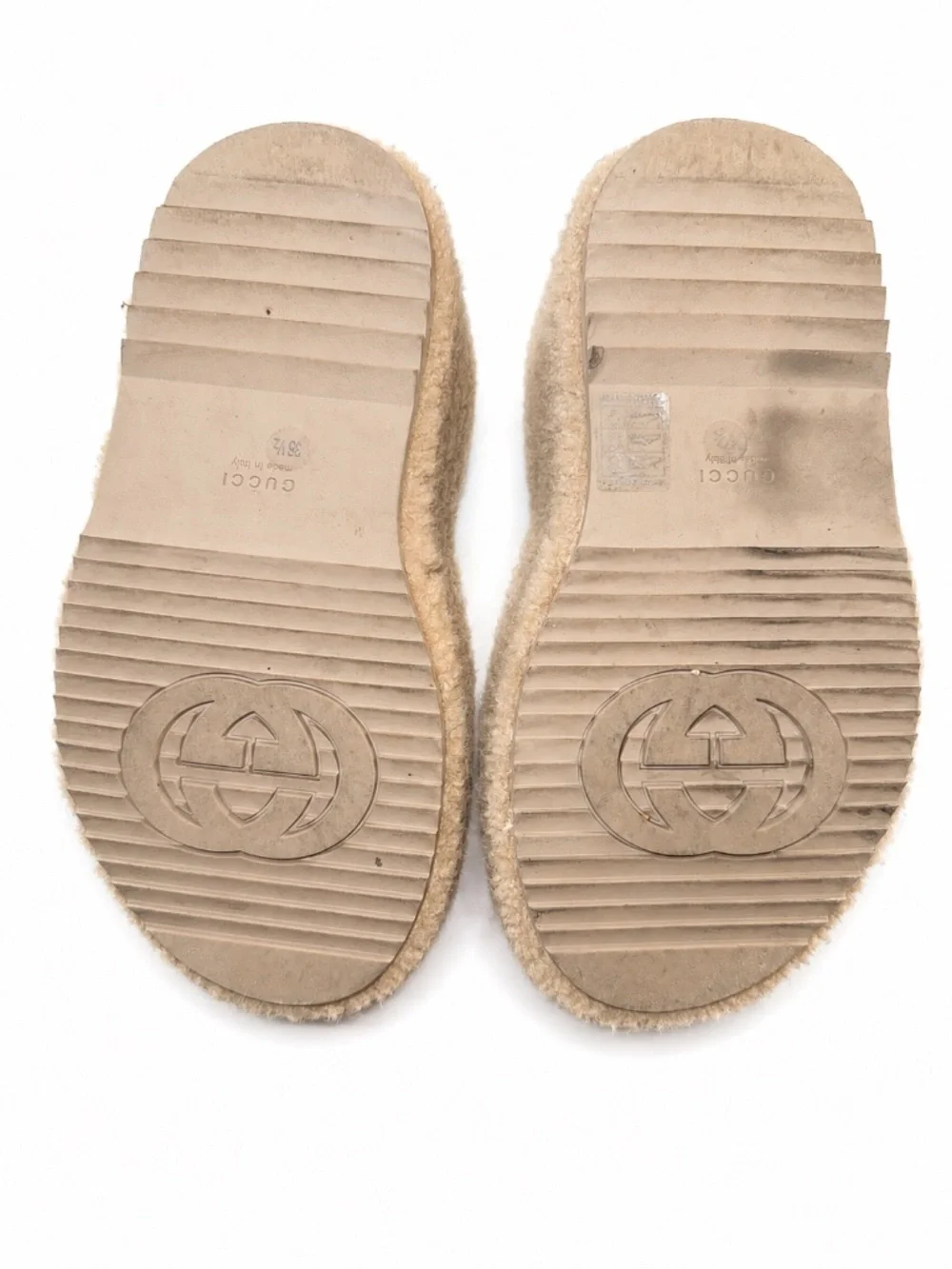 Gucci GG Terry Platform Slide Sandals Beige Brown